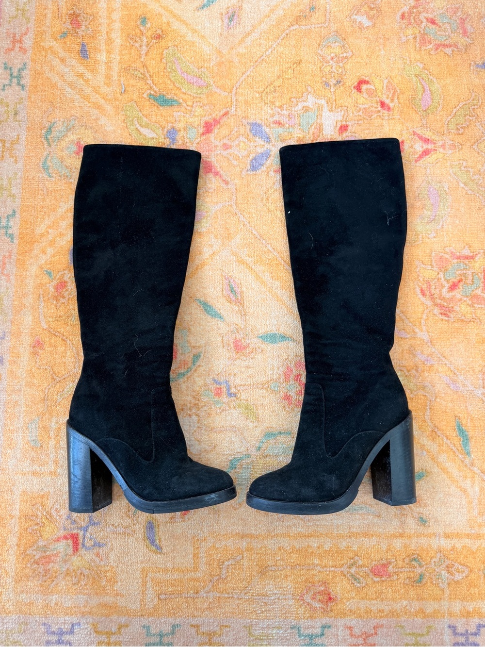 Dolce & Gabbana Black Suede Block Heel Boots